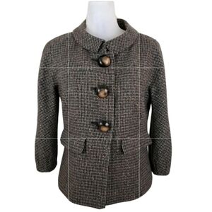Semanticks~Woman Size S~Brown/Gold Multicolor Tweed Wool Blend 3/4 Sleeve Blazer